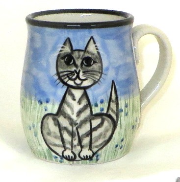 Cat Sitting Grey Tabby -Deluxe Mug - Click Image to Close